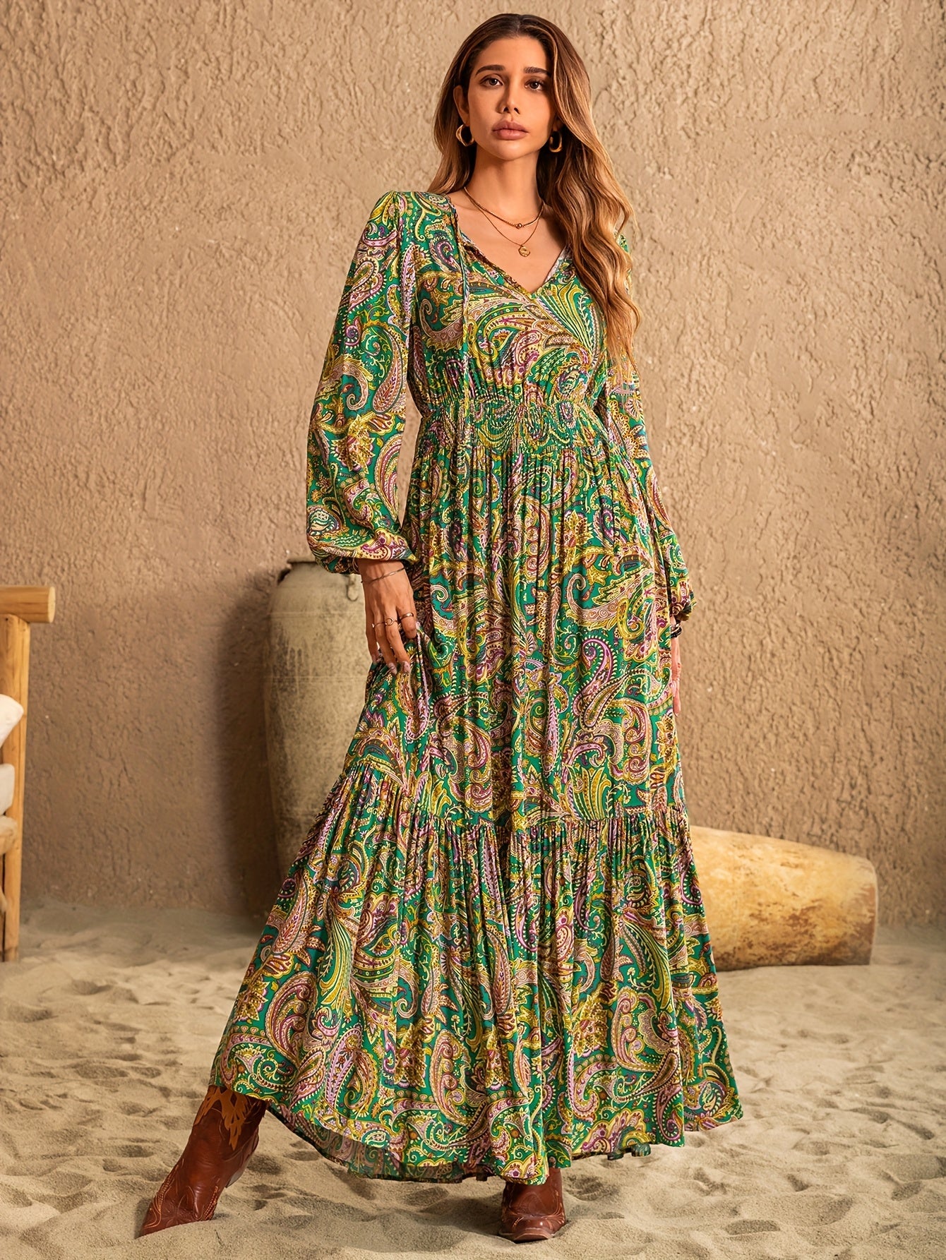 Robe bohème longue été femme à motifs paisley fluide