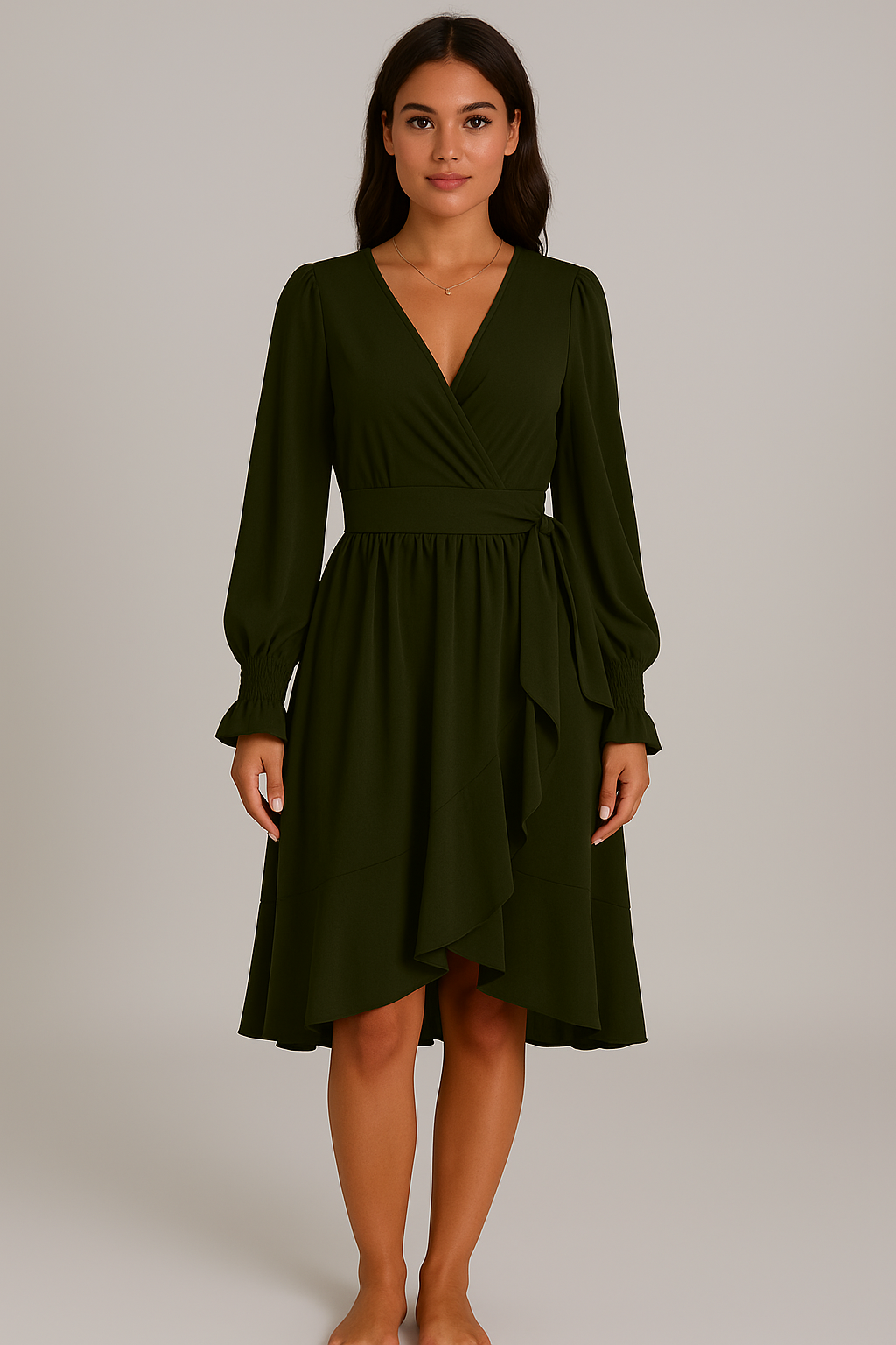 Robe portefeuille femme élégante manches longues fluide