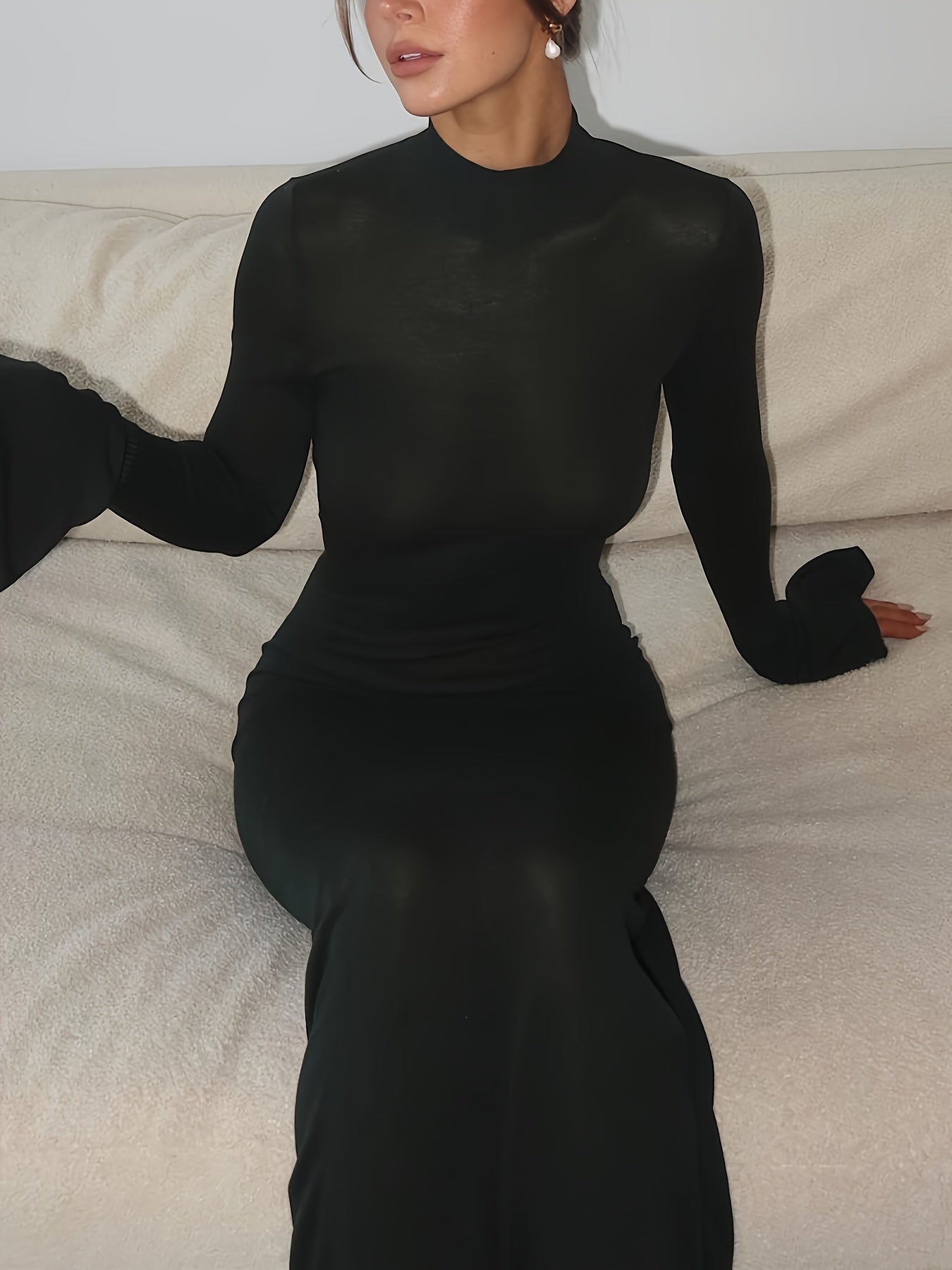 Robe longue moulante col montant femme