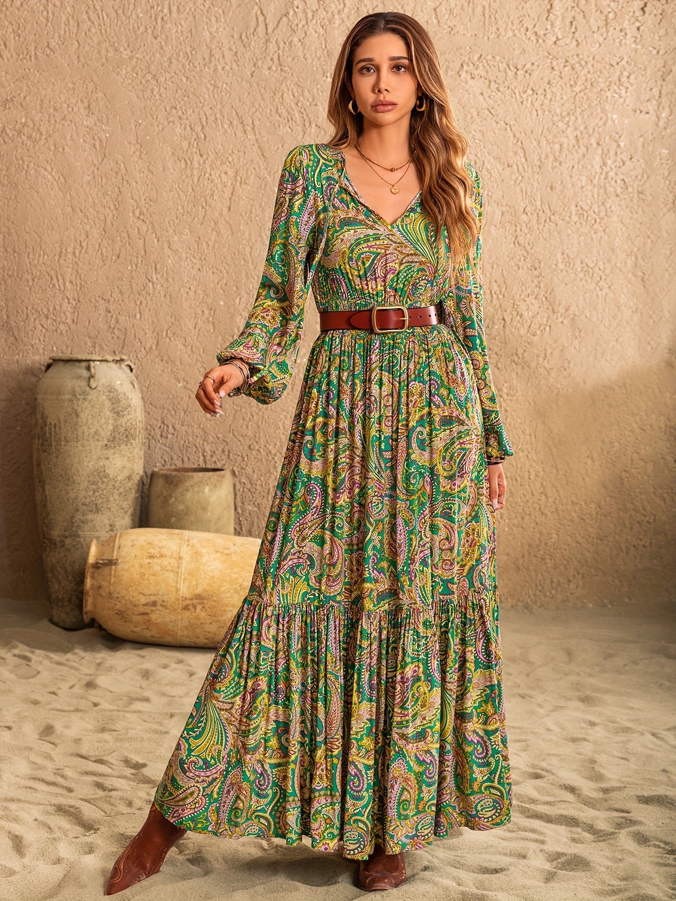 Robe bohème longue été femme à motifs paisley fluide