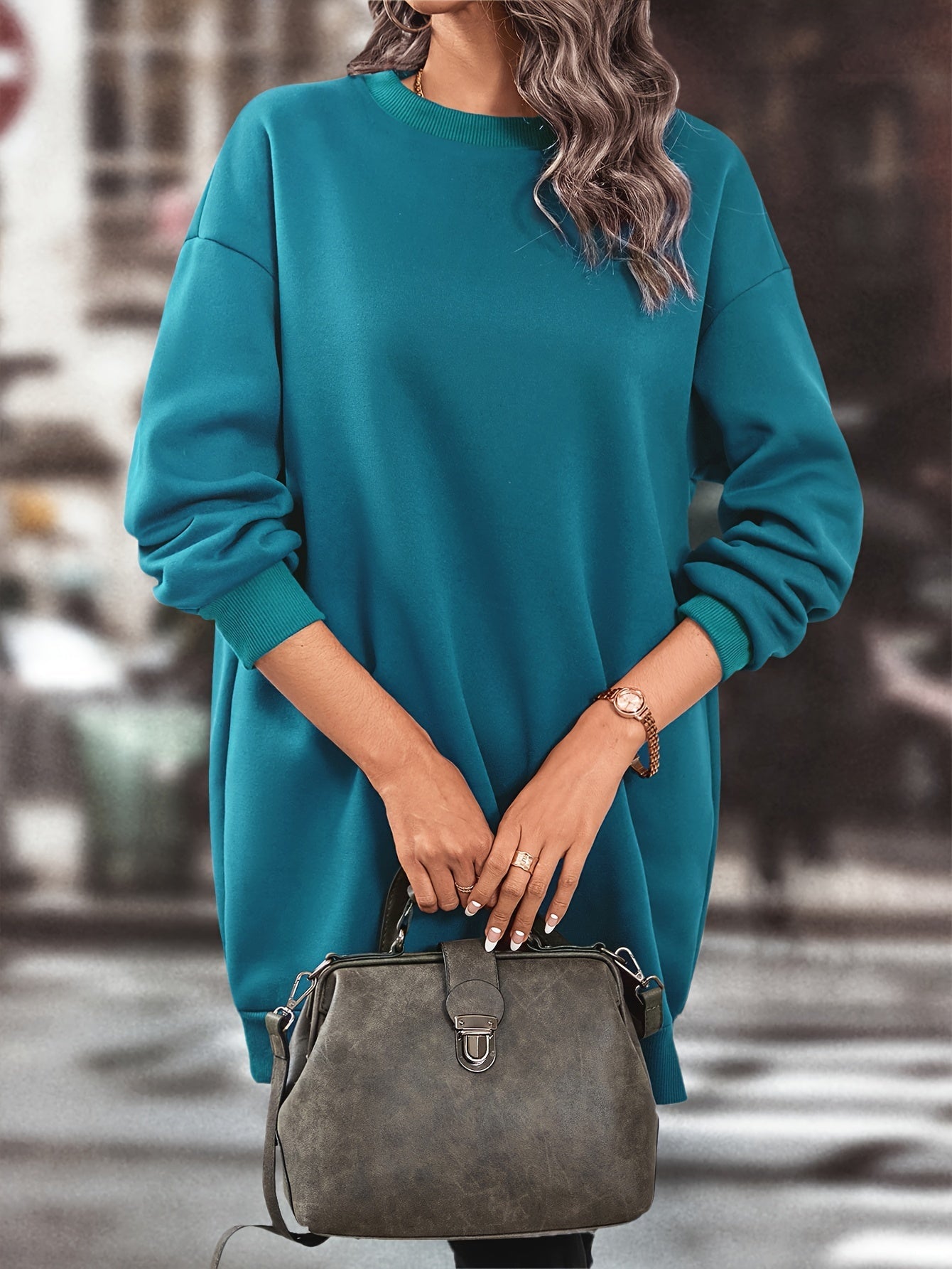 Robe pull sweat oversize femme manches longues