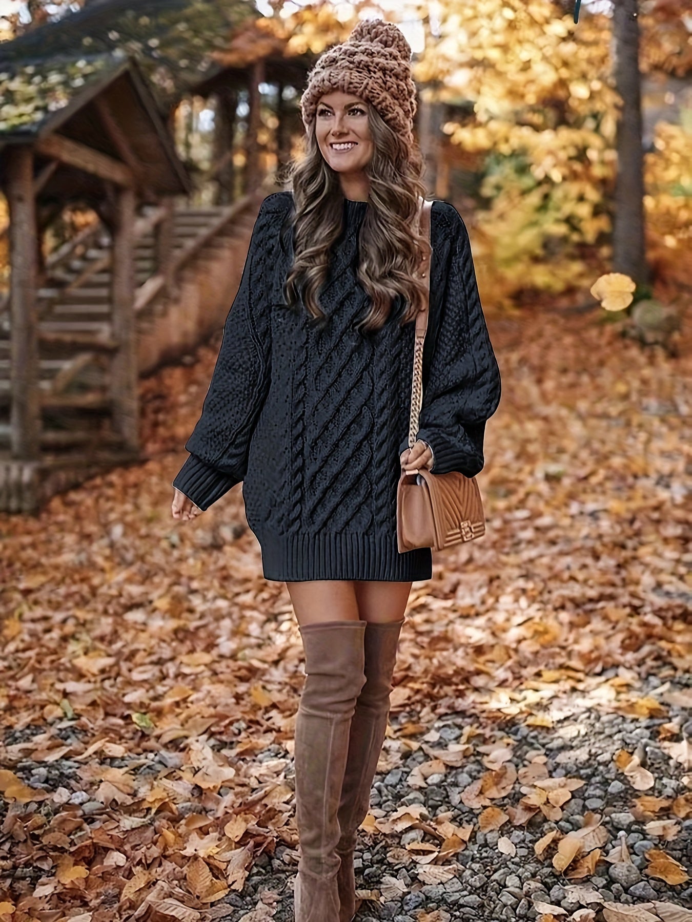 Robe pull grosse maille torsadée oversize femme