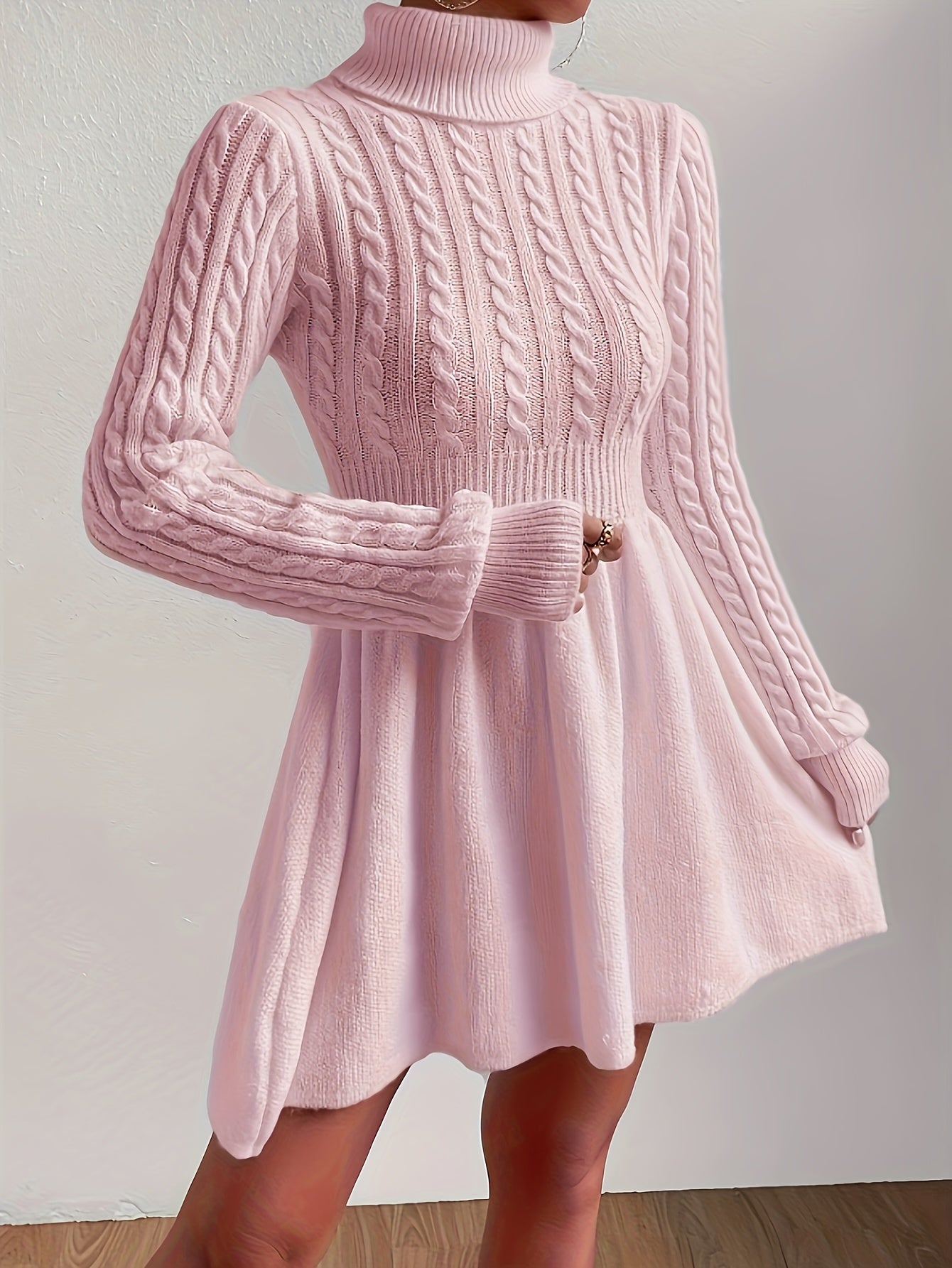 Robe pull hiver femme col roulé maille torsadée