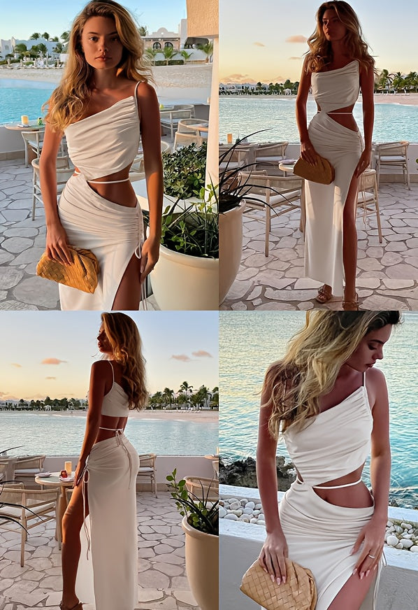 Robe longue fendue femme découpes élégantes