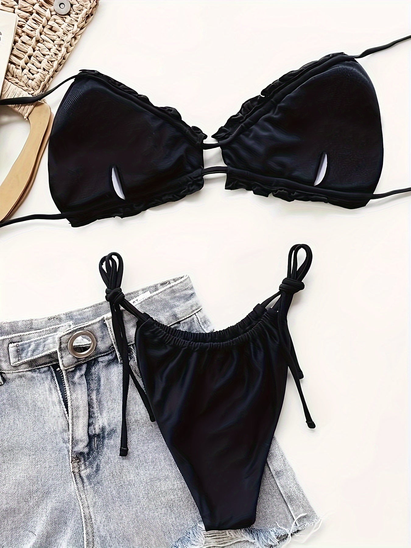 Maillot de bain 2 pièces triangle froncé à nouer