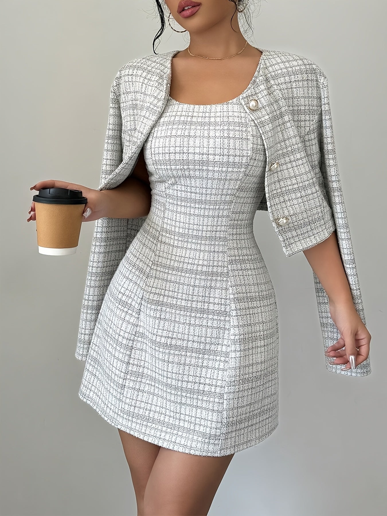 Robe blazer tweed femme avec veste assortie