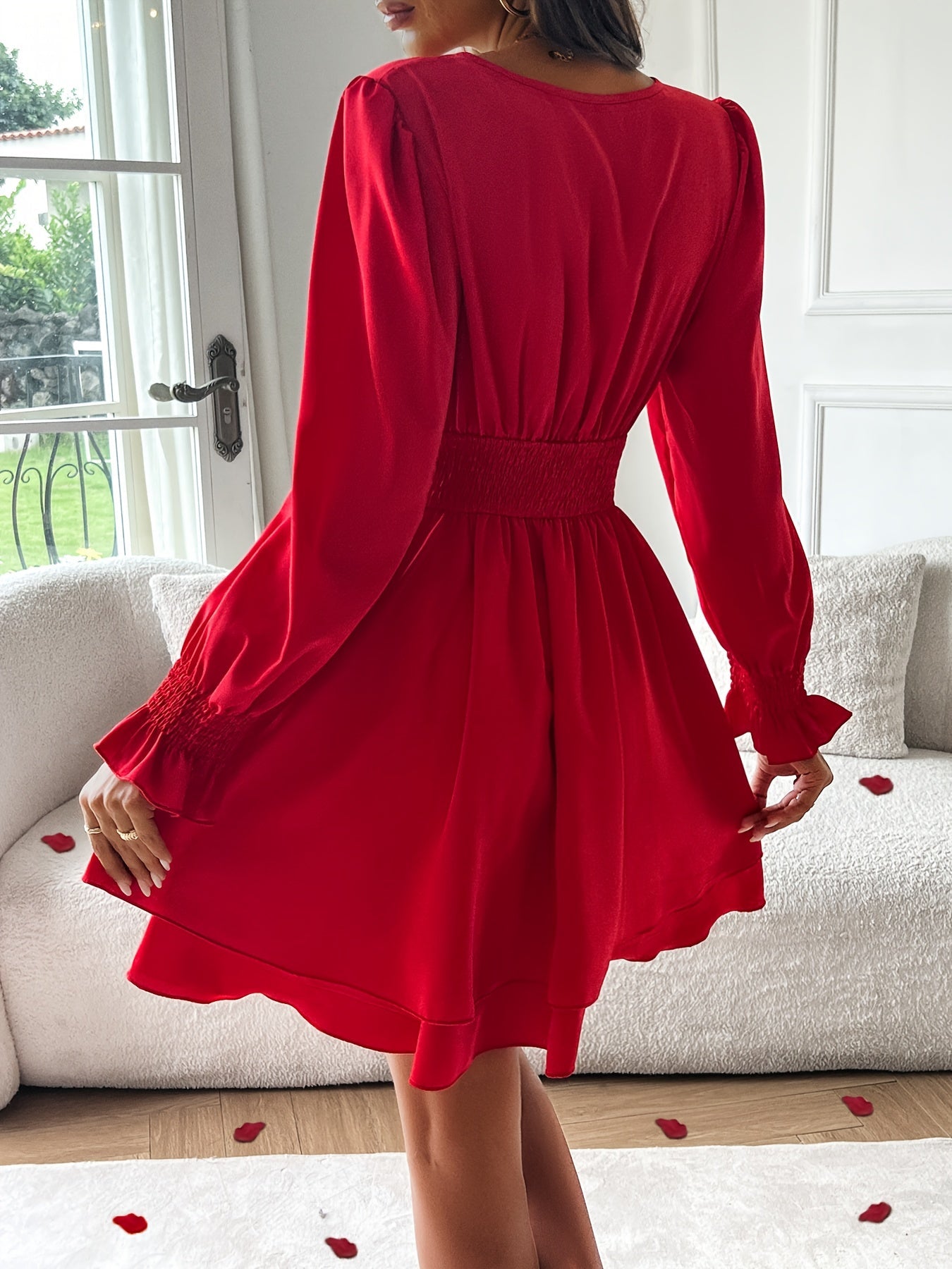 Robe portefeuille femme élégante manches longues fluide
