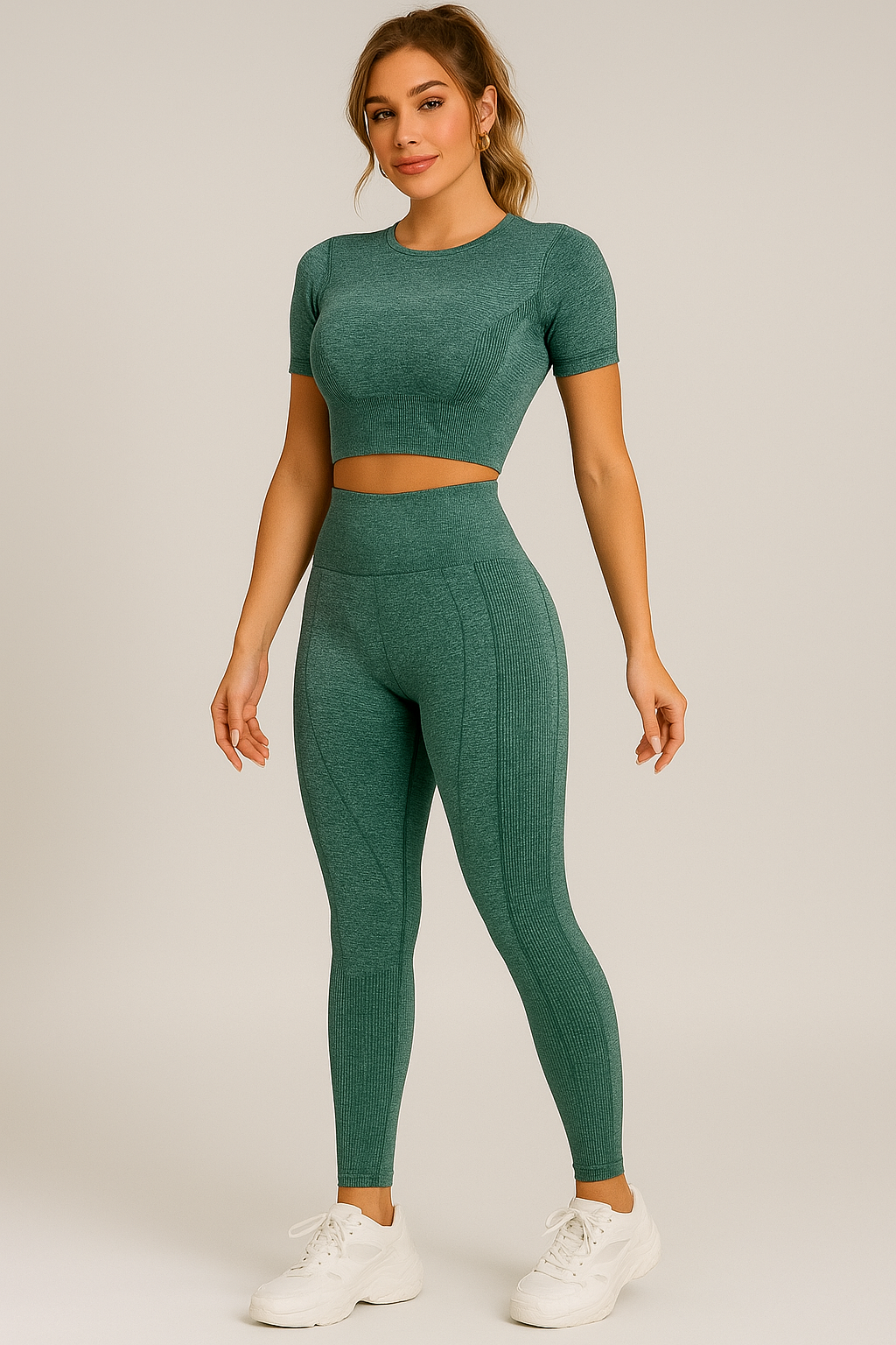 Ensemble legging push up femme avec top manches courtes sans couture