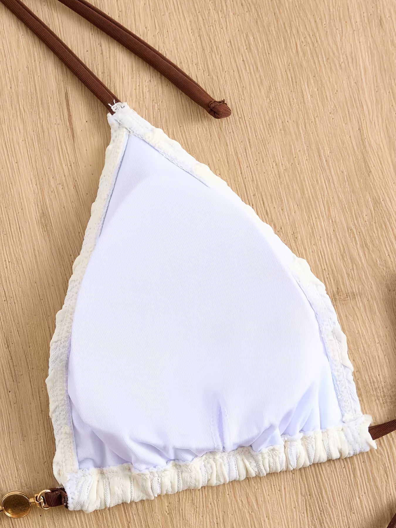 Maillot de bain 2 pièces triangle texturé à nouer perle