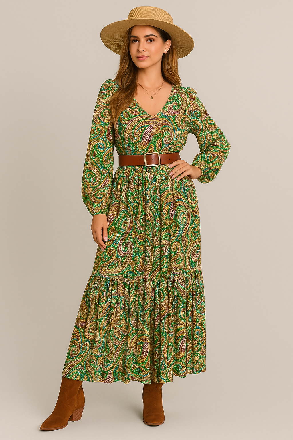 Robe bohème longue été femme à motifs paisley fluide