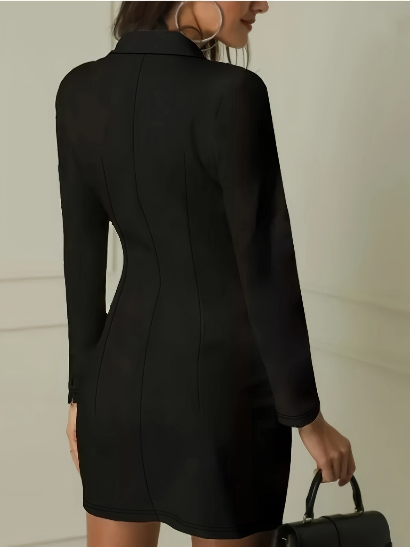 Robe blazer noire femme à boutons dorés chic