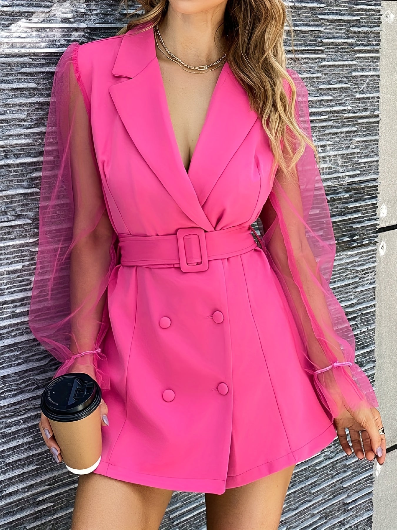 Robe blazer verte femme manches transparentes