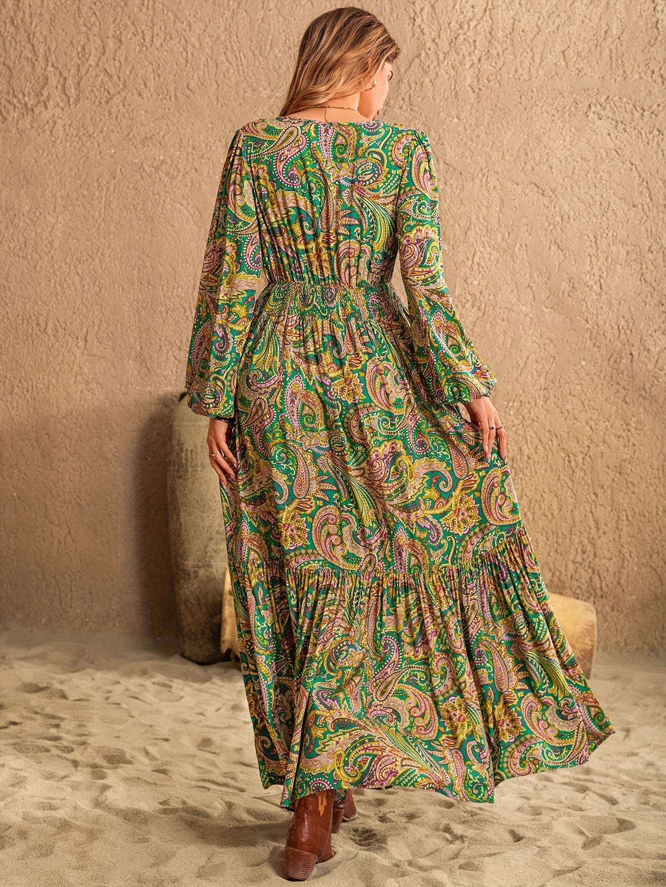 Robe bohème longue été femme à motifs paisley fluide