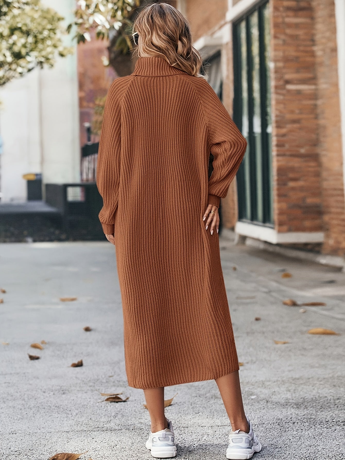 Robe pull longue femme en maille col roulé ample