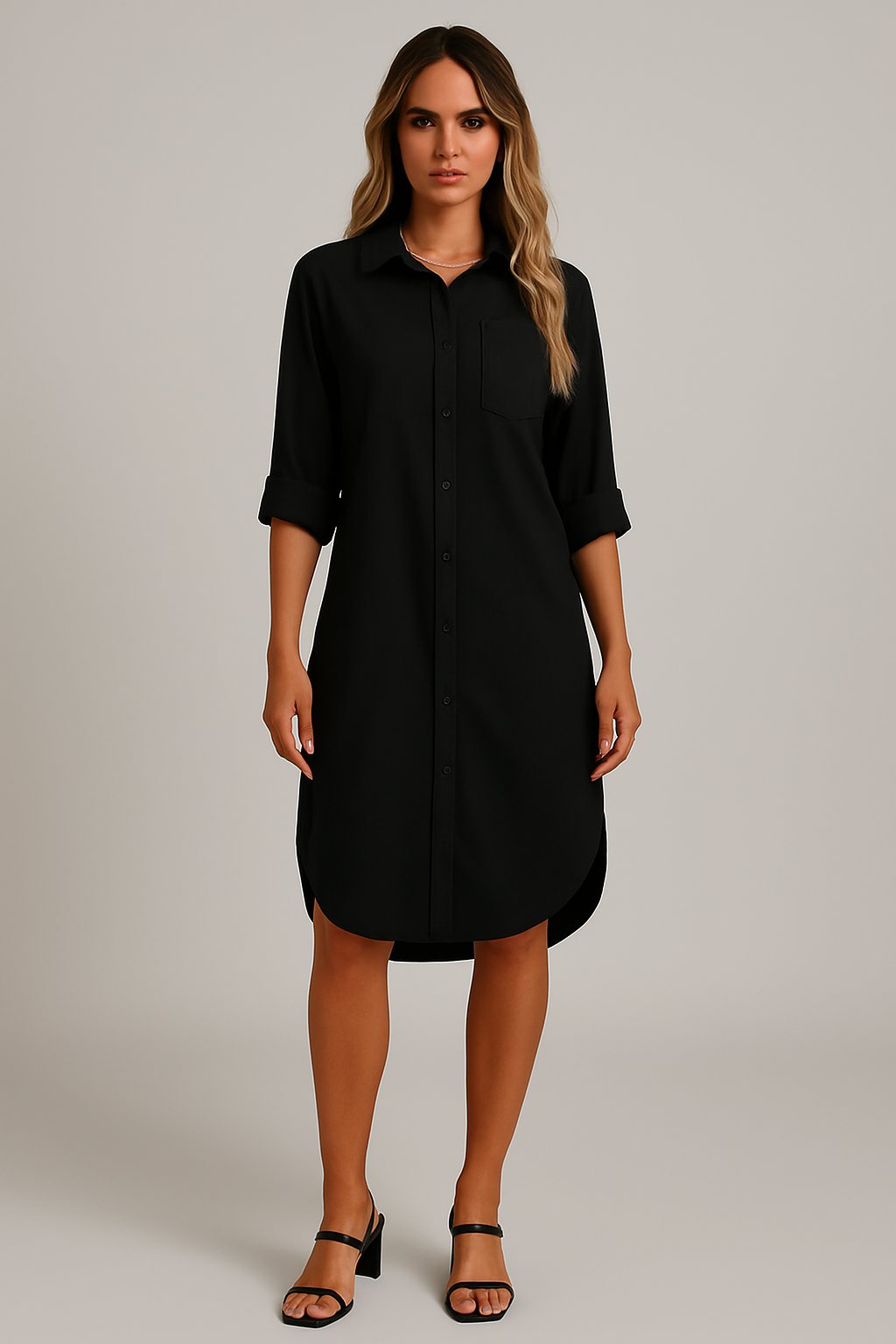 Robe chemise longue femme noire fluide