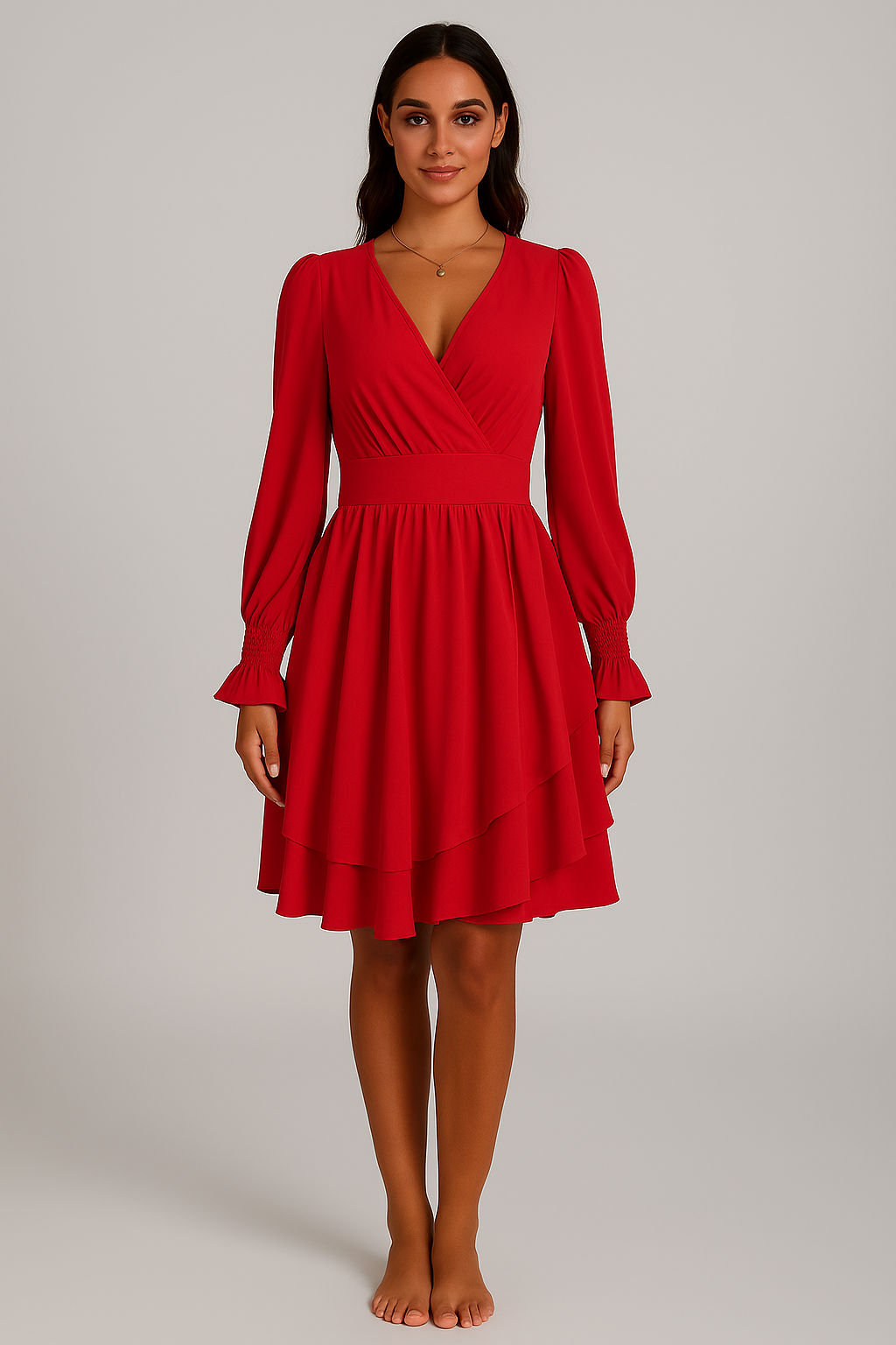 Robe portefeuille femme élégante manches longues fluide
