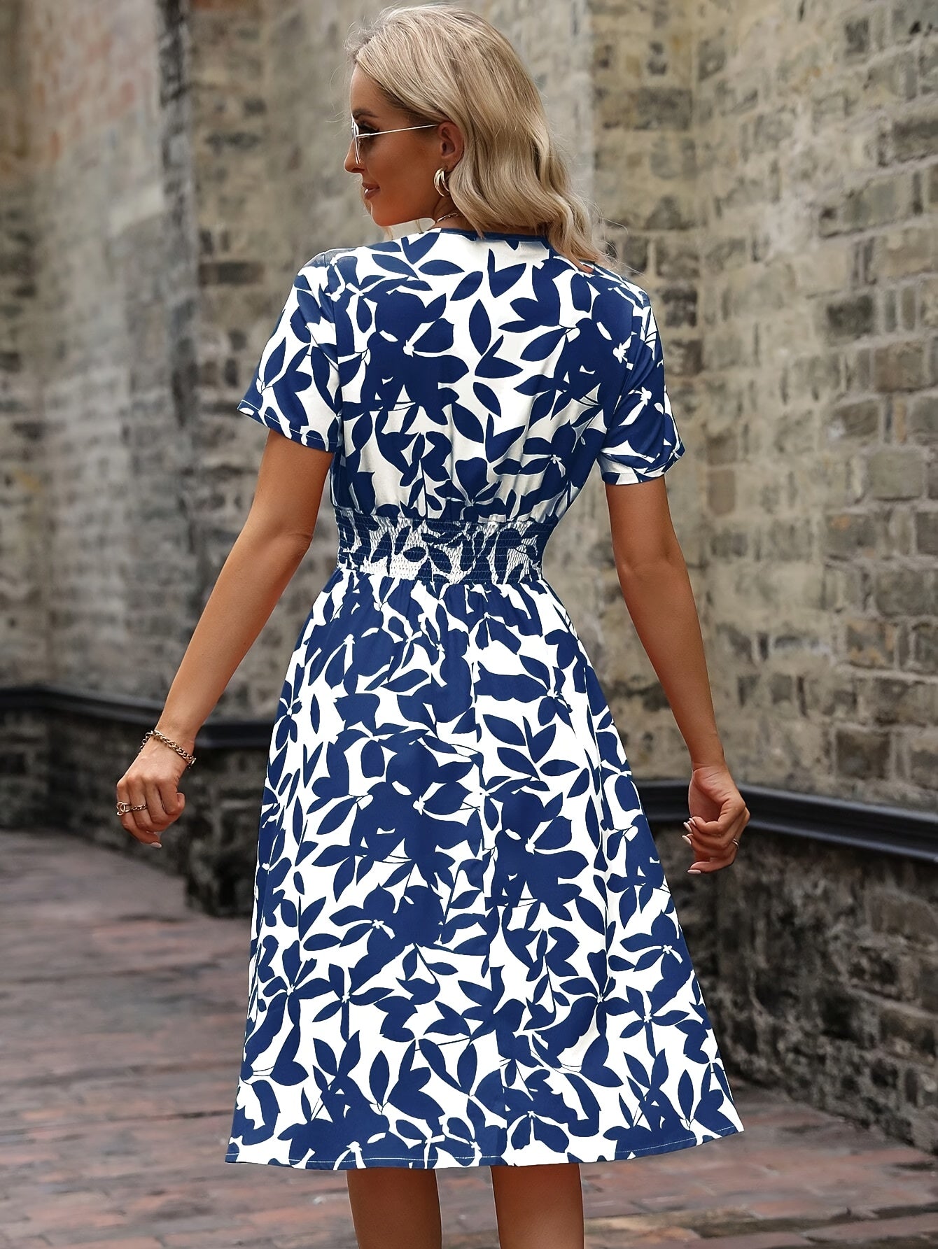 Robe portefeuille été femme imprimé feuillage manches courtes