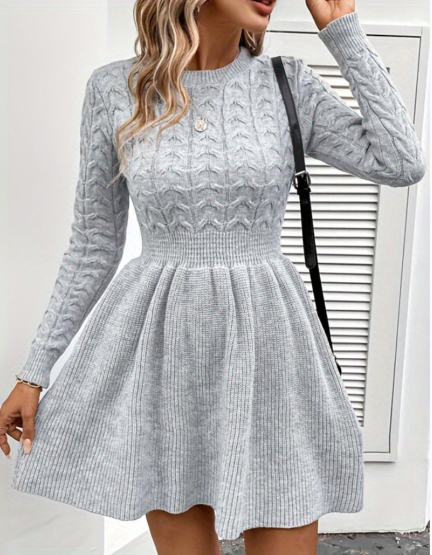 Robe pull évasée hiver femme en maille torsadée manches longues