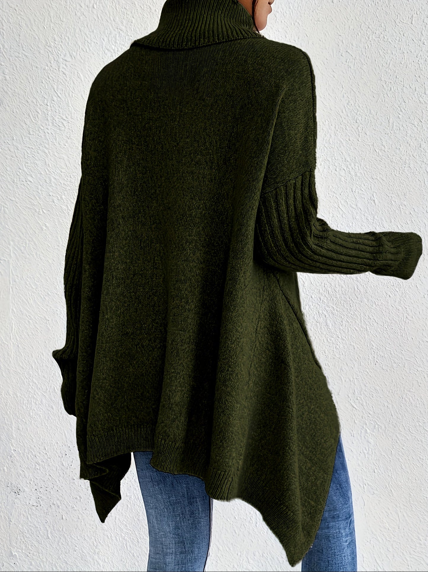 Pull chaud femme col roulé oversize – coupe asymétrique hiver cocooning
