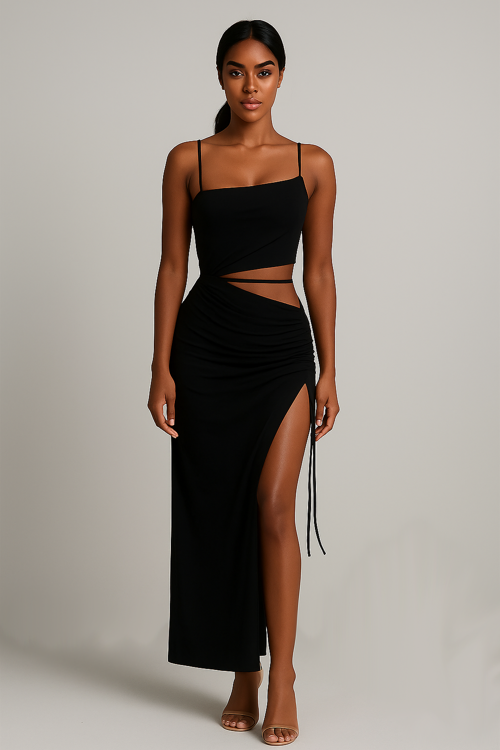 Robe longue fendue femme découpes élégantes