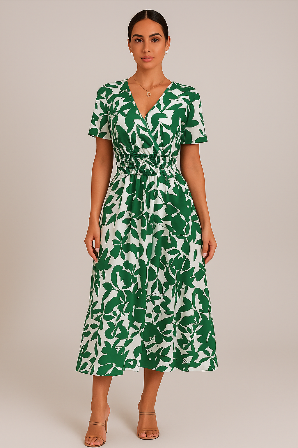 Robe portefeuille été femme imprimé feuillage manches courtes