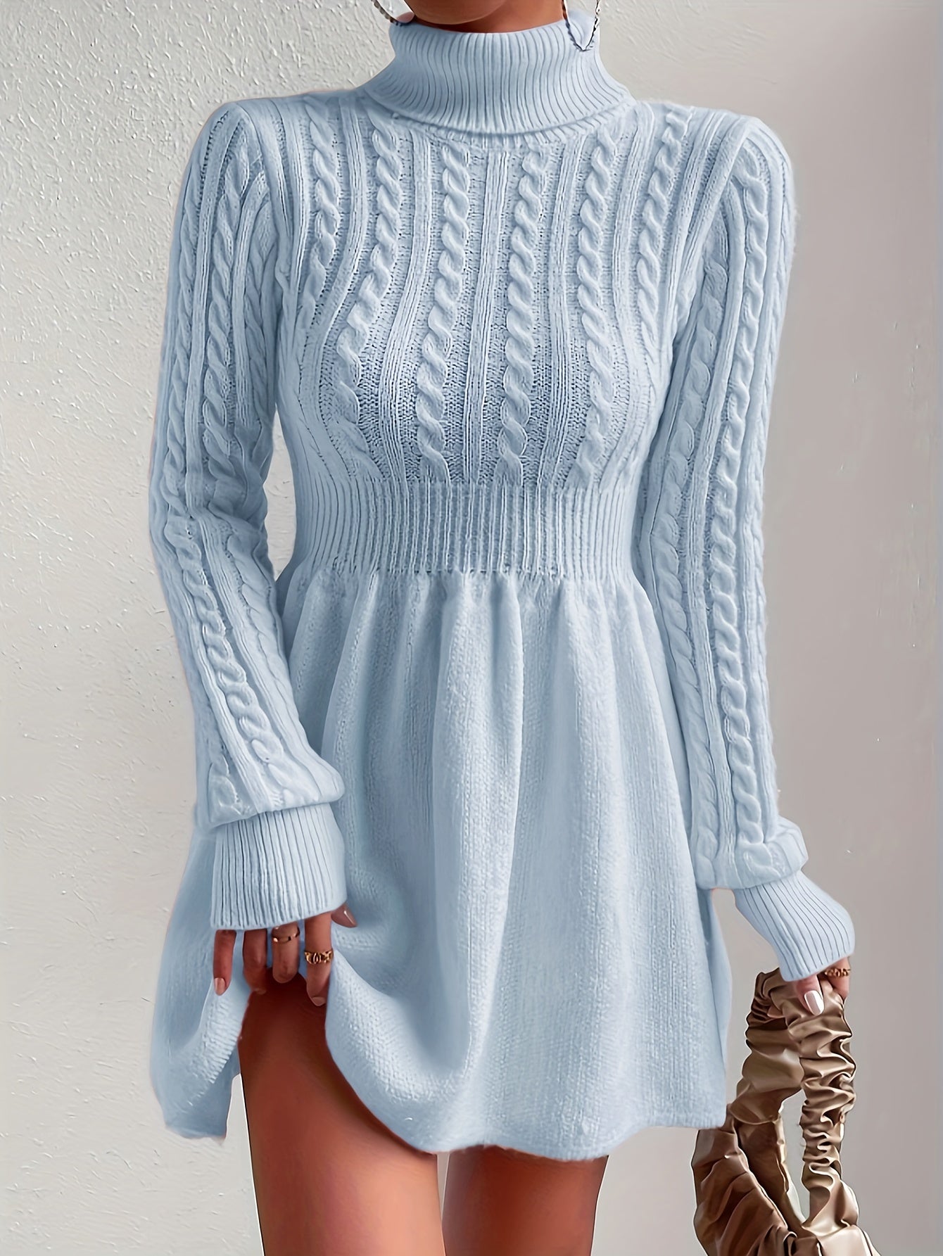 Robe pull hiver femme col roulé maille torsadée