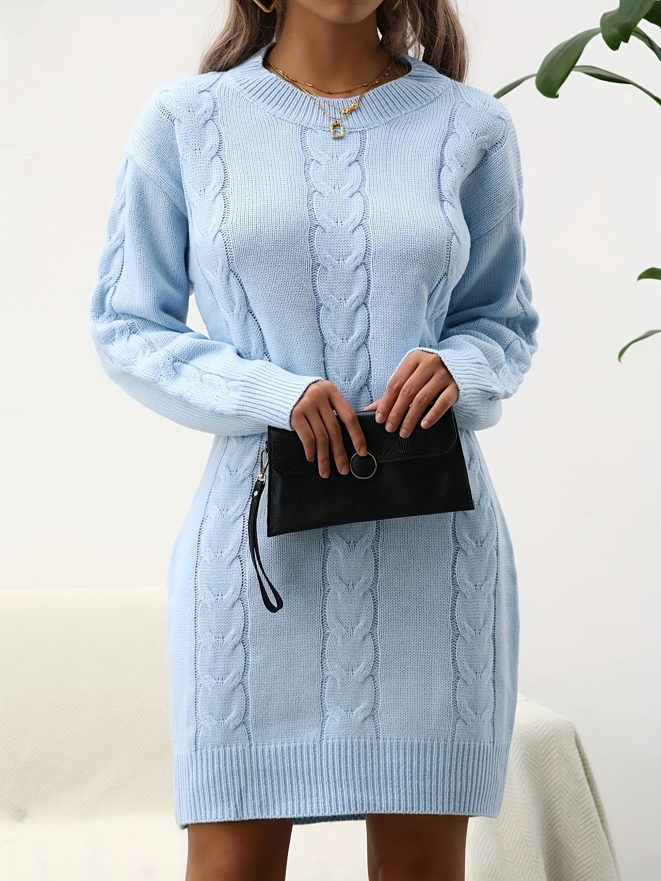 Robe pull torsadée femme coupe droite col rond