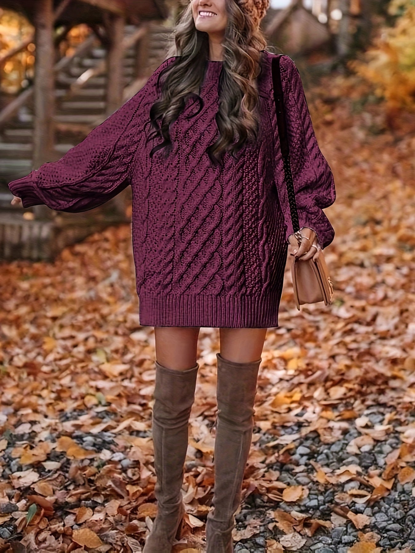 Robe pull grosse maille torsadée oversize femme