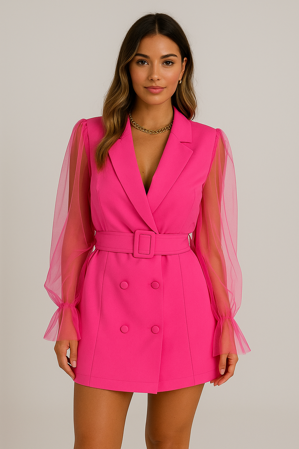 Robe blazer verte femme manches transparentes