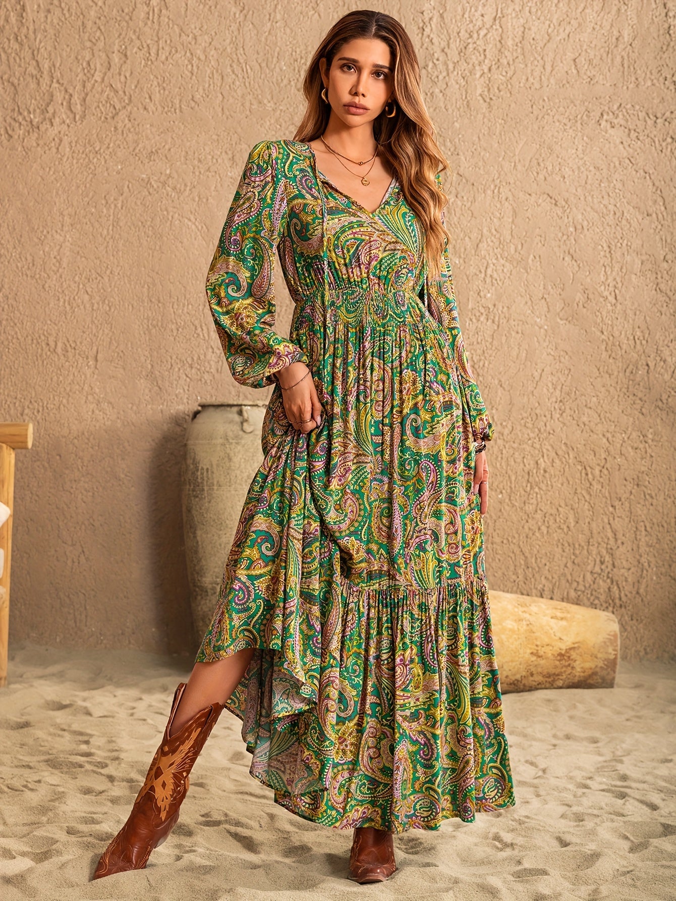 Robe bohème longue été femme à motifs paisley fluide
