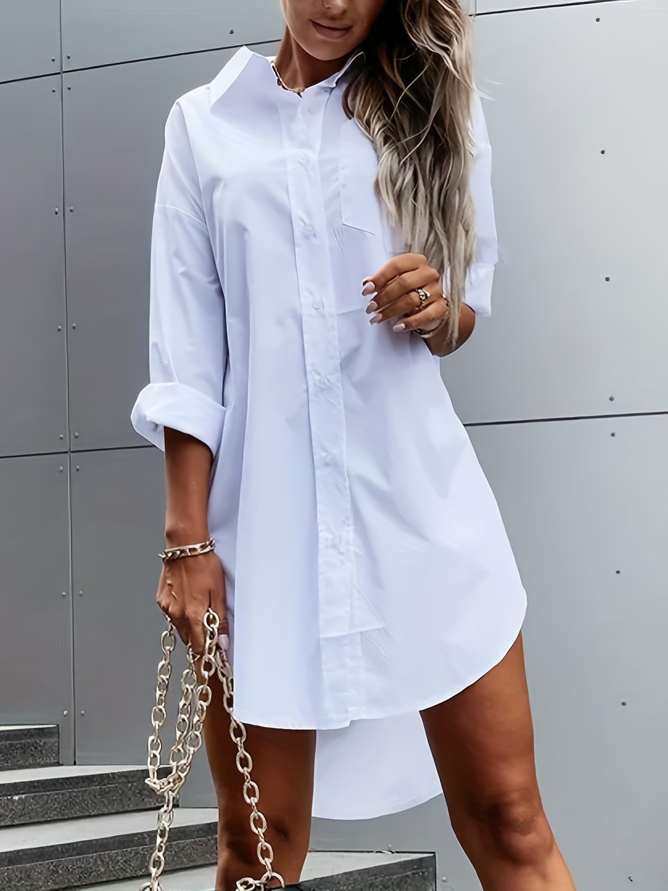 Robe chemise oversize blanche femme