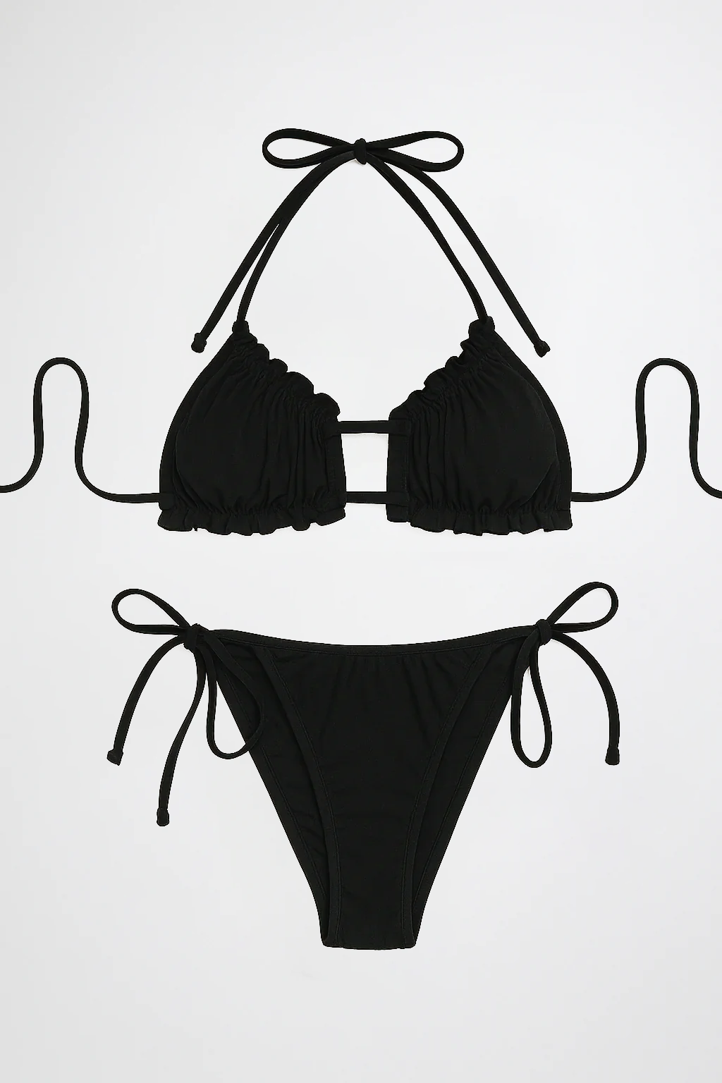 Maillot de bain 2 pièces triangle froncé à nouer