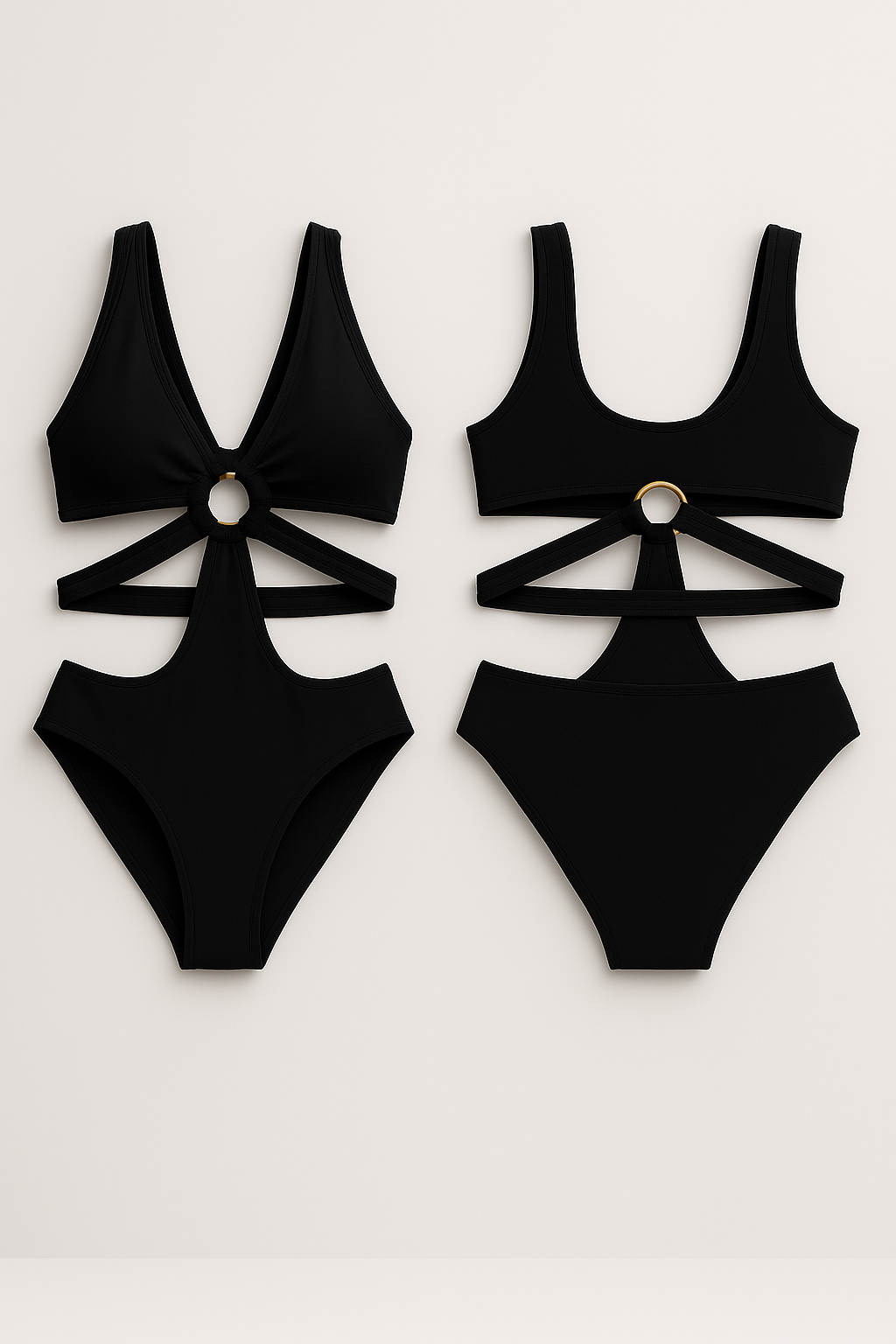 Maillot de bain 1 pièce femme échancré avec découpes et anneau doré