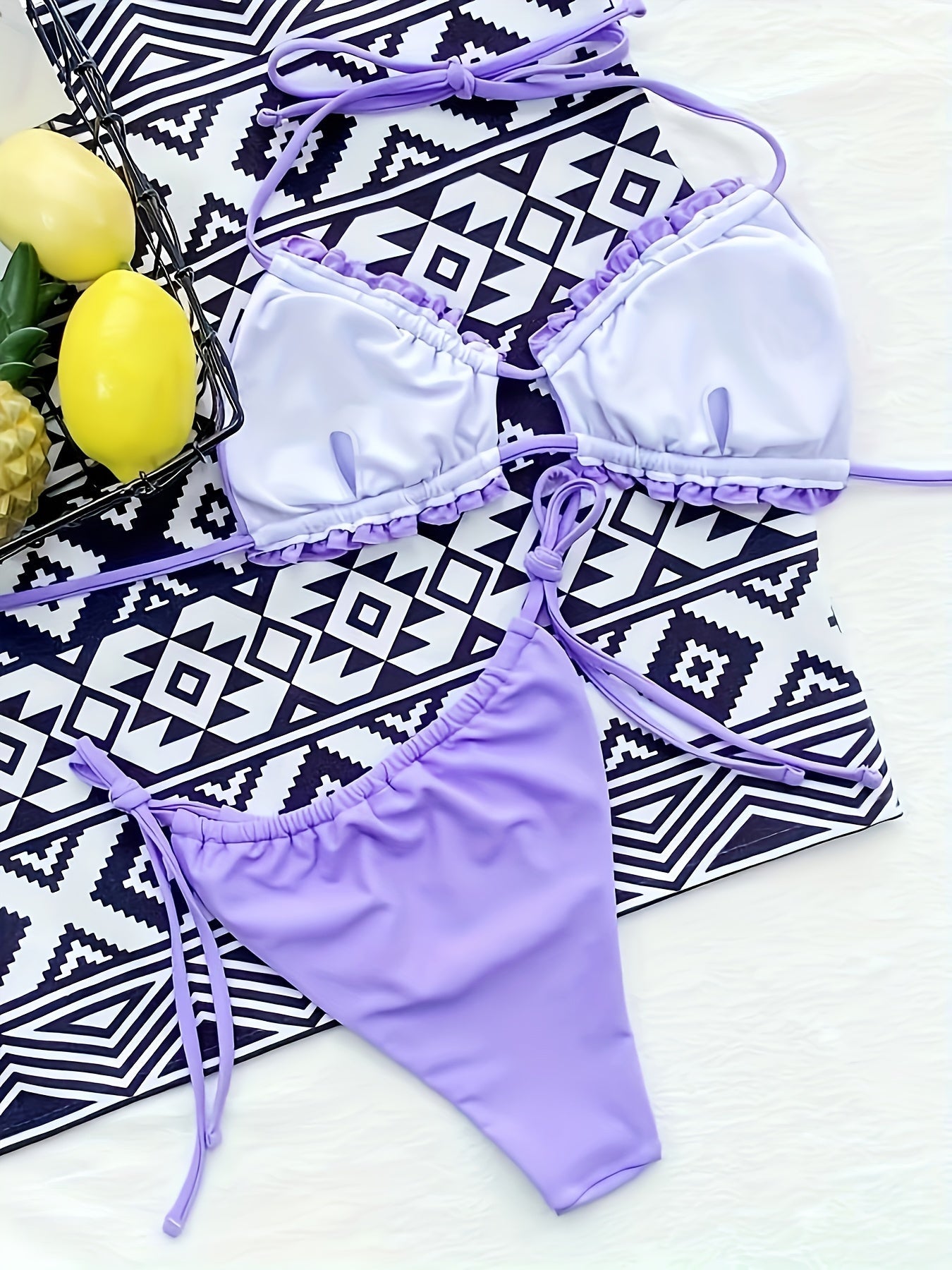 Maillot de bain 2 pièces triangle froncé à nouer