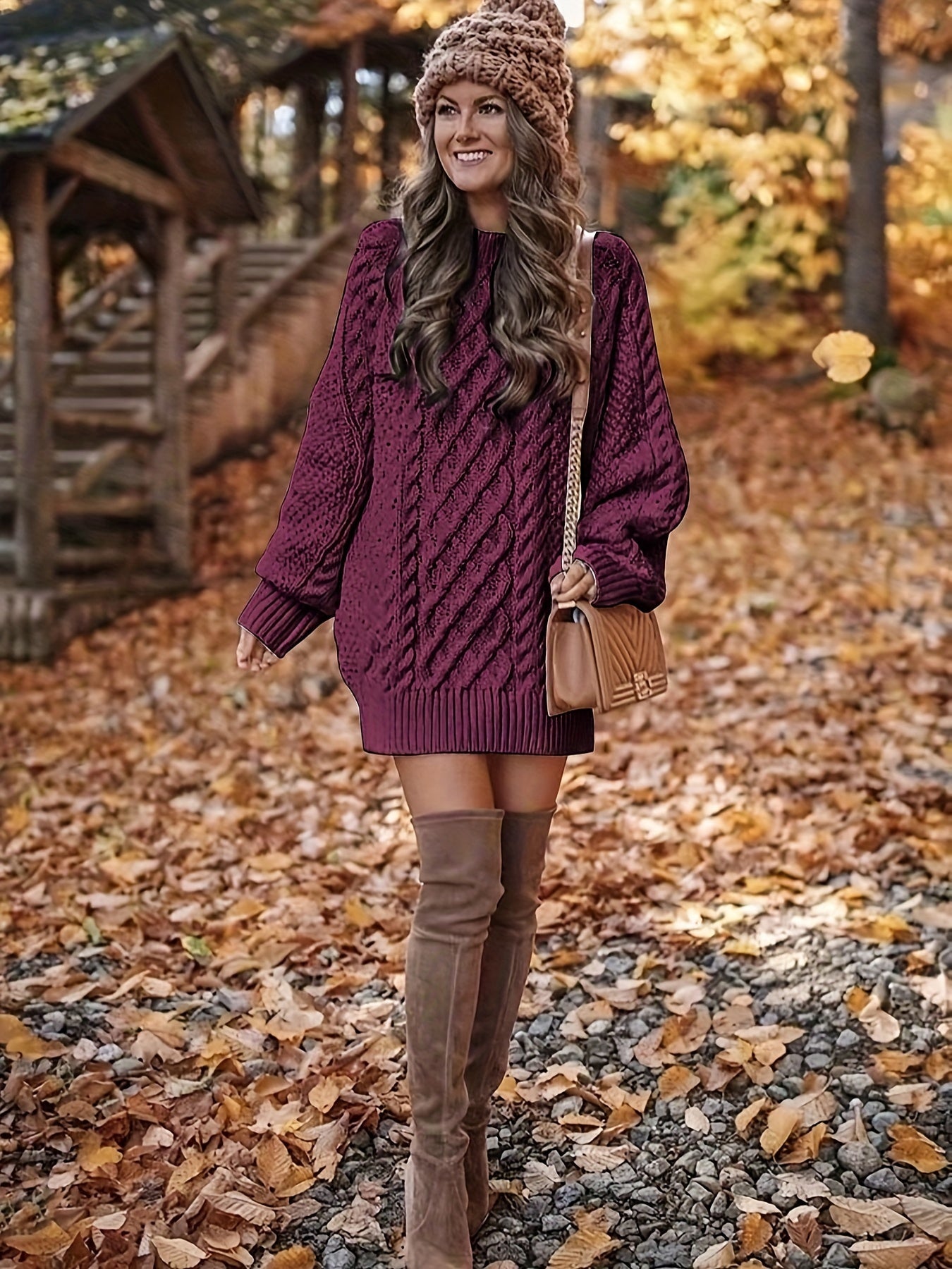 Robe pull grosse maille torsadée oversize femme