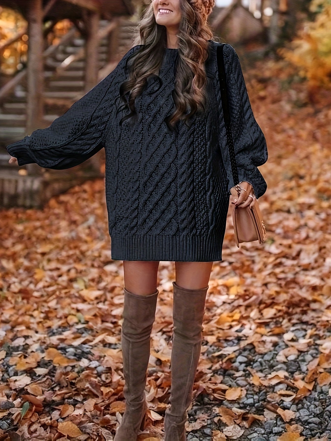 Robe pull grosse maille torsadée oversize femme