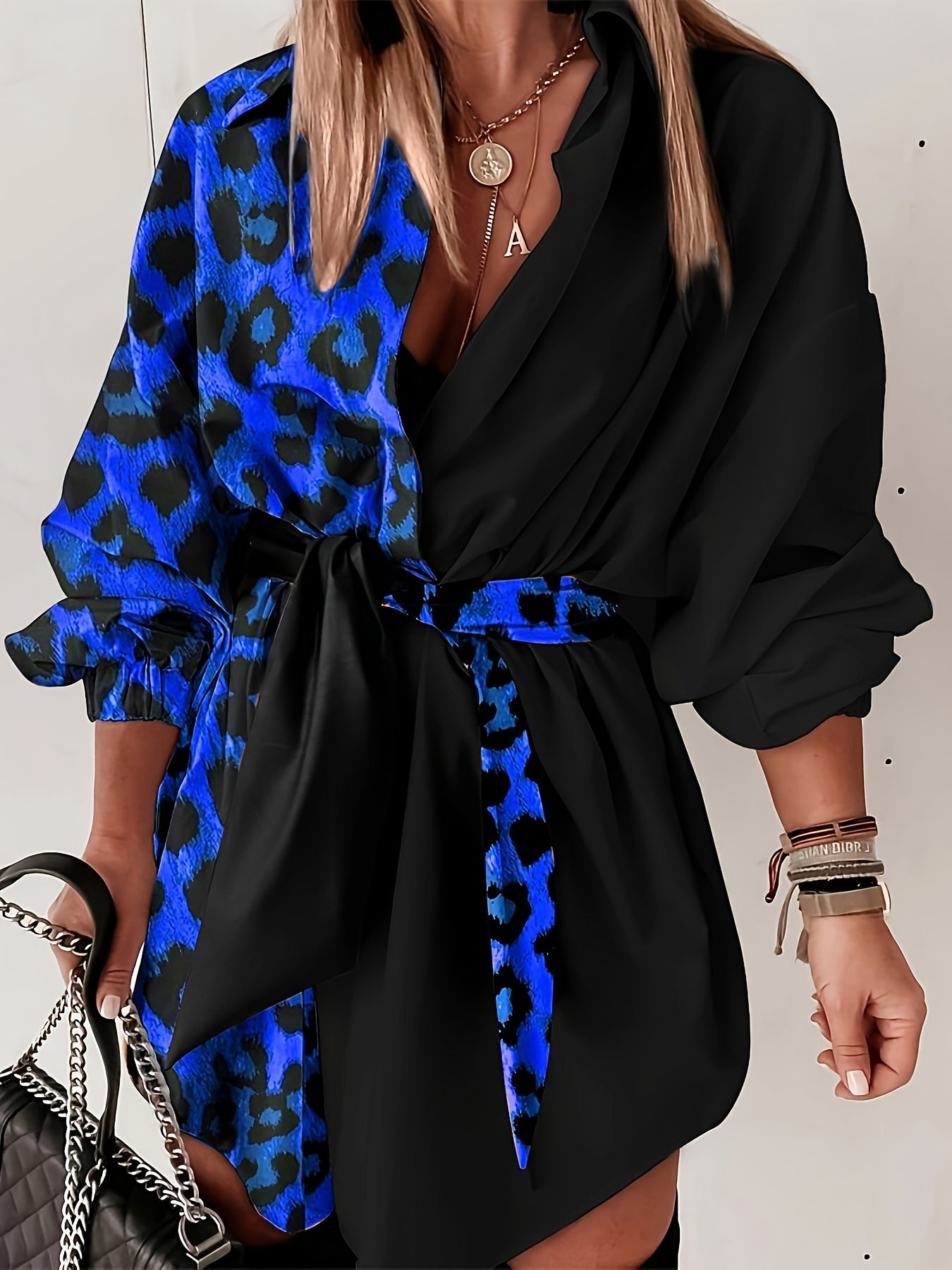 Robe chemise portefeuille imprimé léopard femme