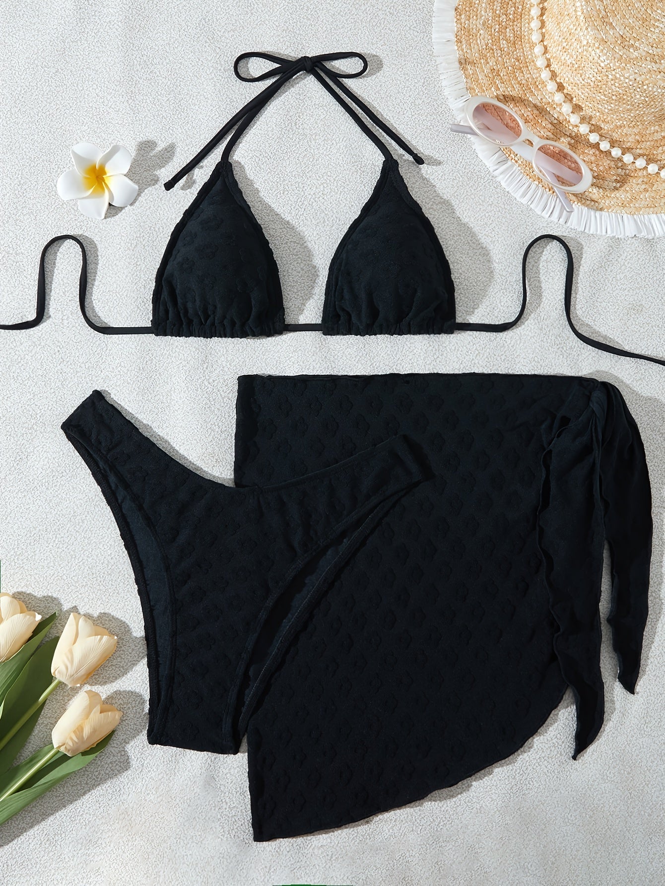 Maillot de bain 2 pièces triangle avec paréo fleuri