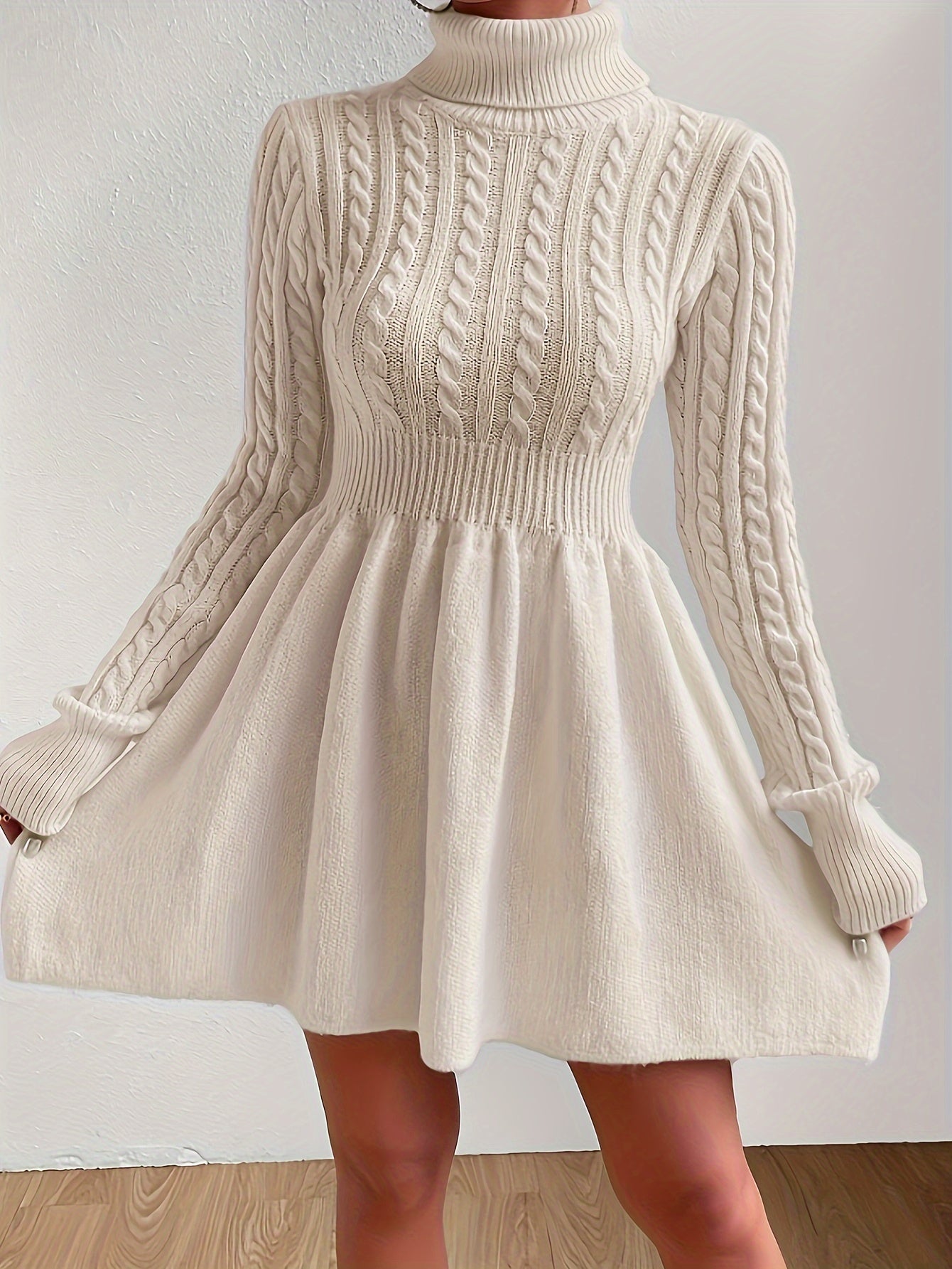 Robe pull hiver femme col roulé maille torsadée