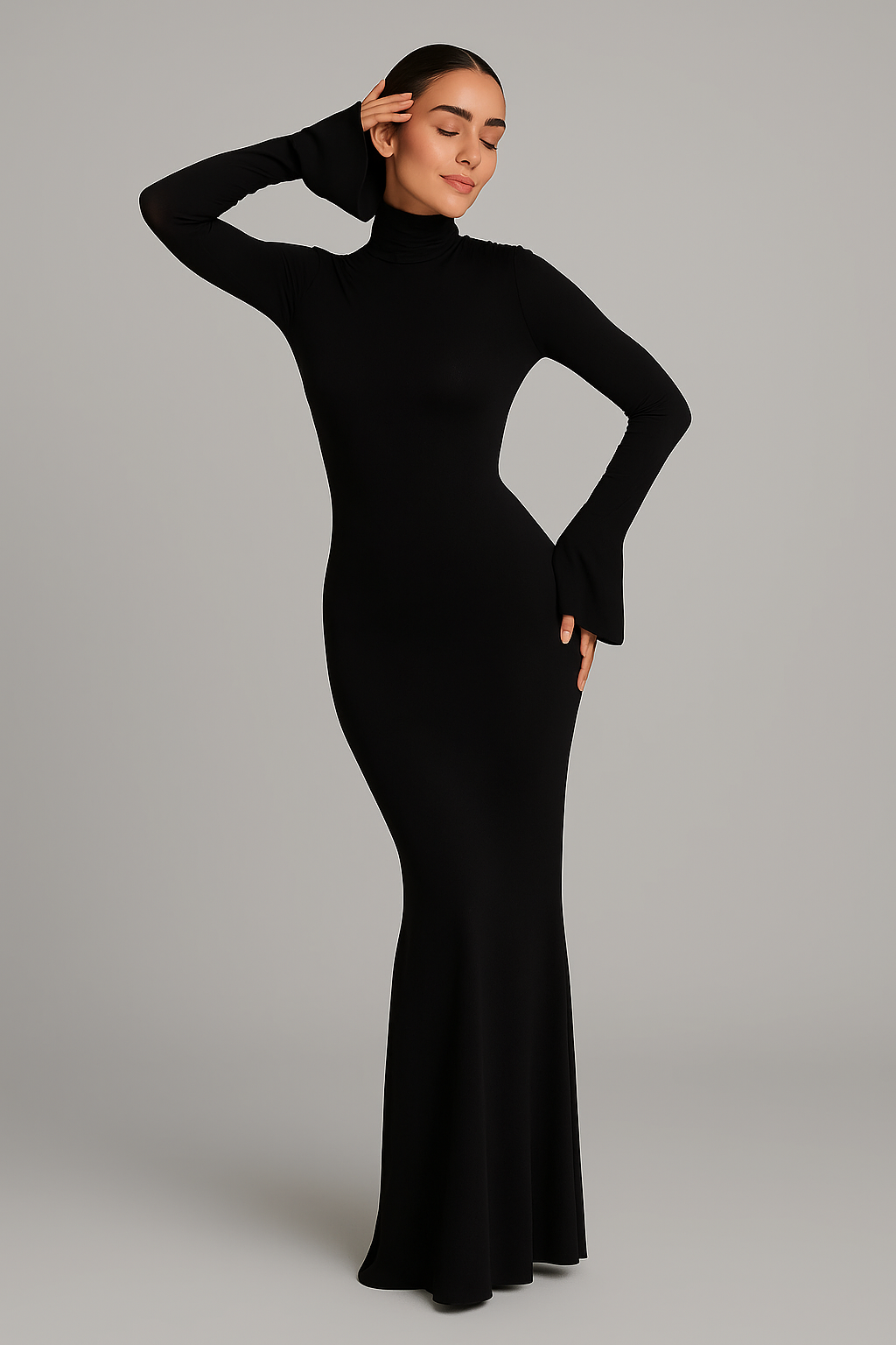 Robe longue moulante col montant femme