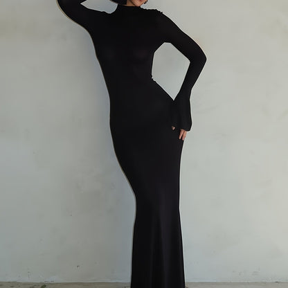 Robe longue moulante col montant femme