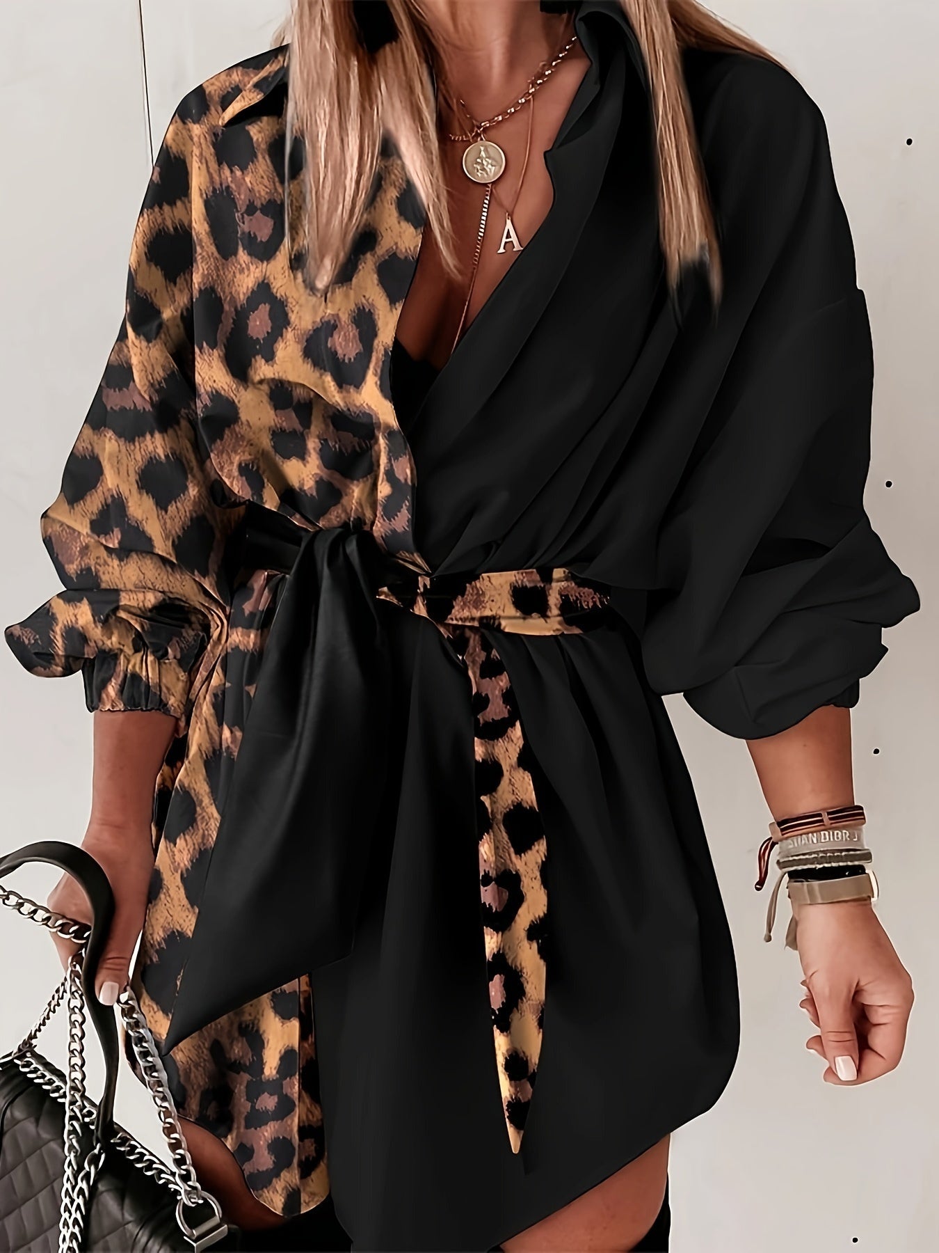 Robe chemise portefeuille imprimé léopard femme
