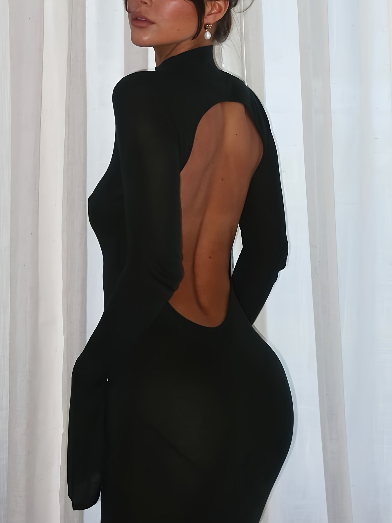 Robe longue moulante col montant femme