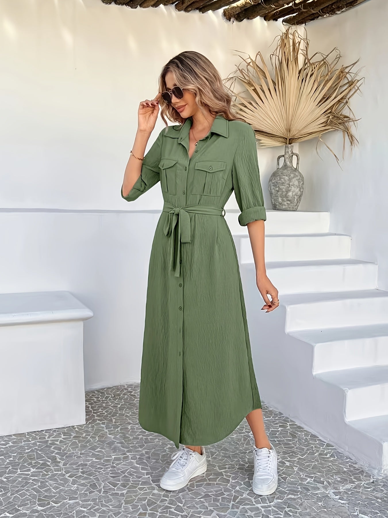 Robe chemise mi-longue femme coton léger