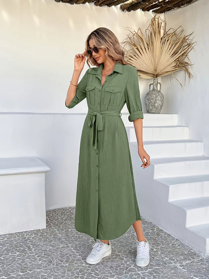 Robe chemise mi-longue femme coton léger
