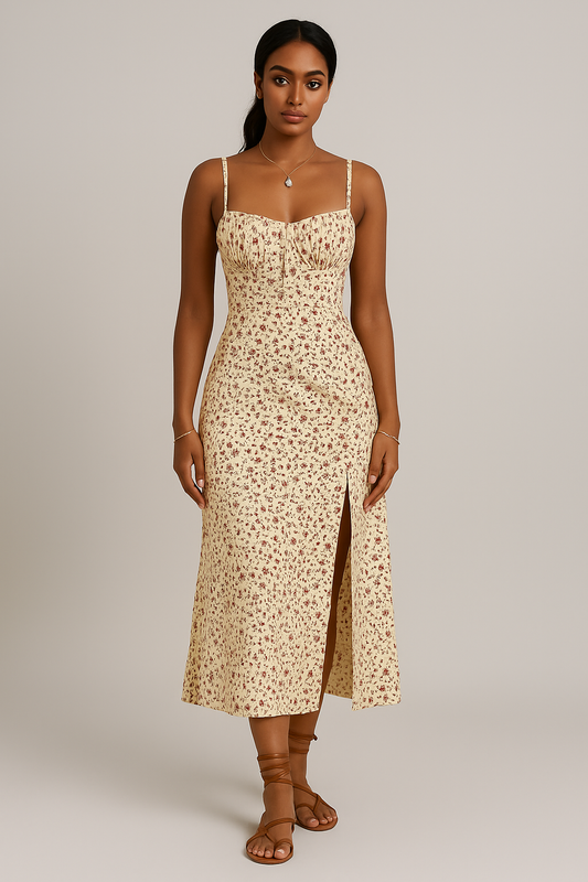 Robe midi bustier fleuri femme