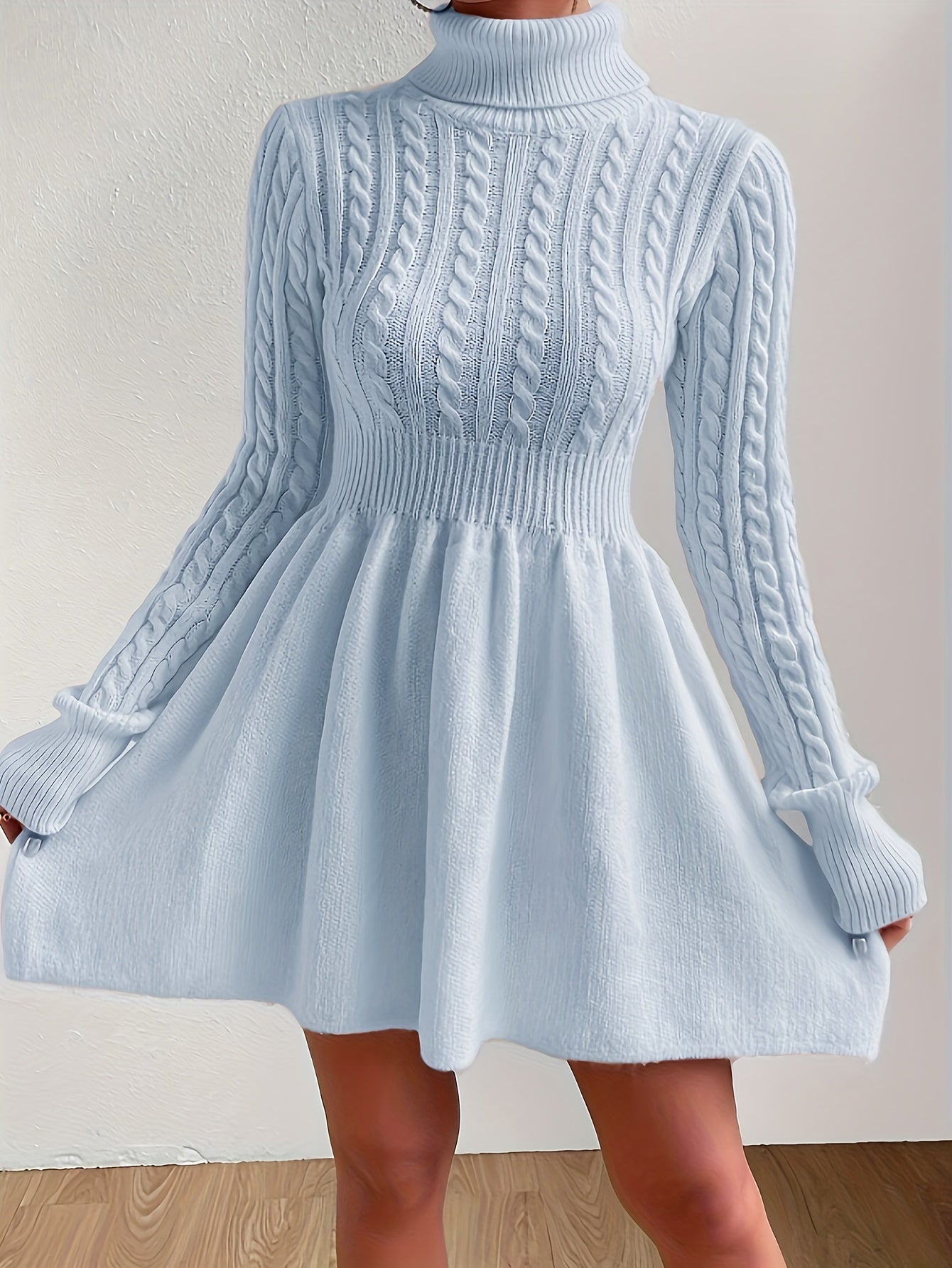 Robe pull hiver femme col roulé maille torsadée