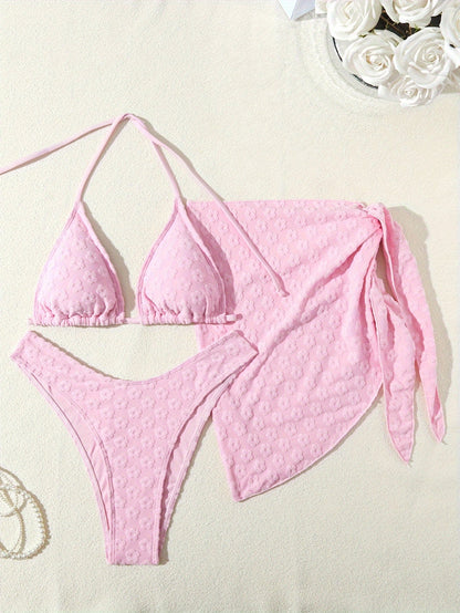 Maillot de bain 2 pièces triangle avec paréo fleuri