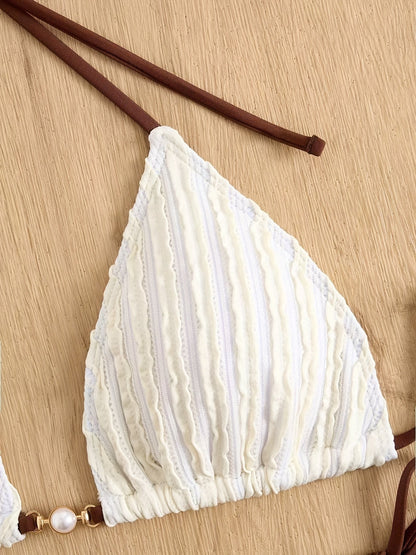 Maillot de bain 2 pièces triangle texturé à nouer perle