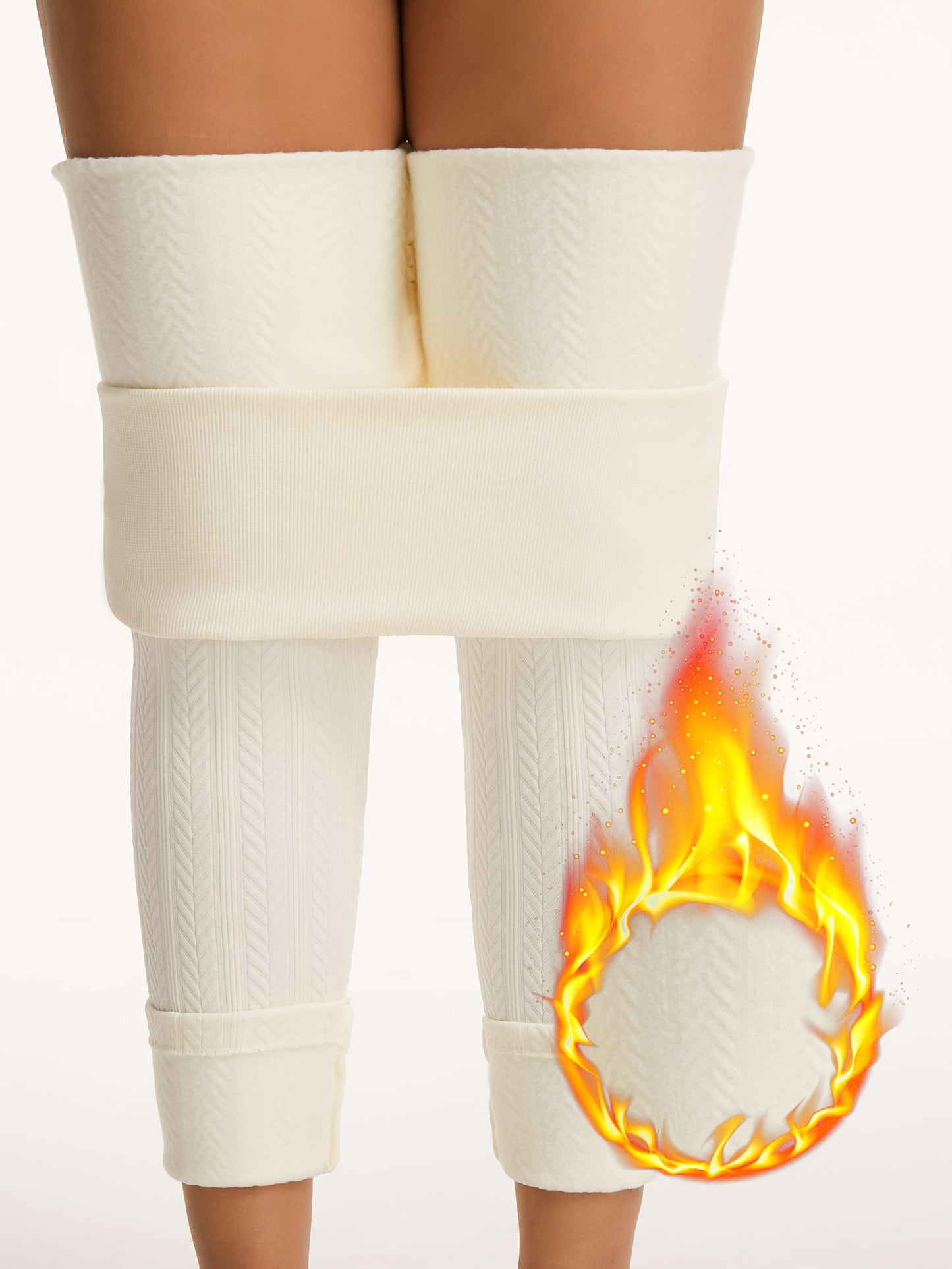 Legging polaire femme taille haute en maille torsadée